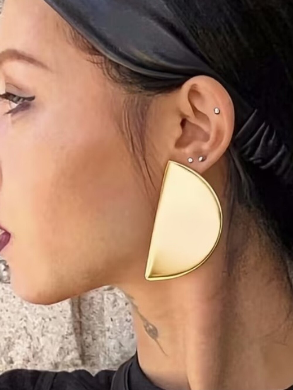 NEW! Contemporary Gold Large Half-Moon Statement Post Earrings